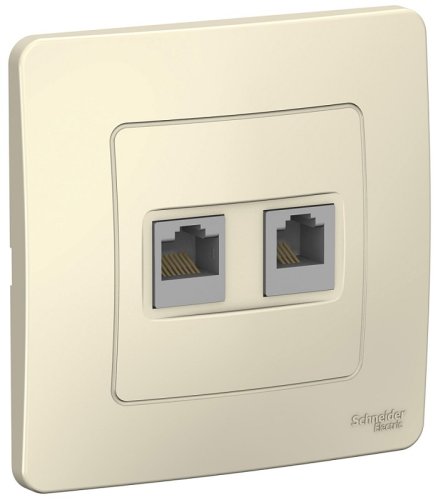 Розетка телефон+компьютер с рамкой Systeme Electric Blanca 2-м. RJ11+RJ45 5е молочный картинка